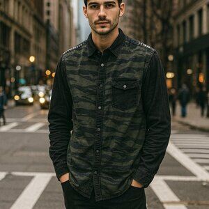 THE NARROWS Black & Green Camo Print Men's Jacket Sz Medium